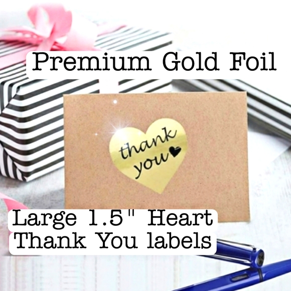 200 roll!! Premium foil "THANK YOU" large 1.5" heart labels - Picture 1 of 6